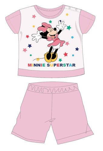 Disney Minnie Maus Sommer Kurzarm Baby Pyjama - Baumwoll-Jersey Pyjama - Minnie Superstar Aufdruck - Hellrosa - 92