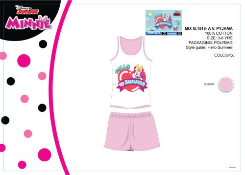 Disney Minnie Maus Sommer-Ärmelloses Kinderpyjama - Baumwoll-Pyjama - Hellrosa