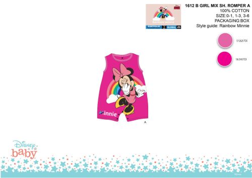 Disney Minnie Maus Sommer ärmelloser Baby-Strampler - Regenbogenmuster - Pink-Rosa - Für Babys von 0-1 Monat