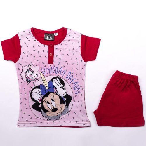 Kurzärmeliger Baumwoll-Kinderpyjama - Minnie Maus - Einhorn - rot - 128