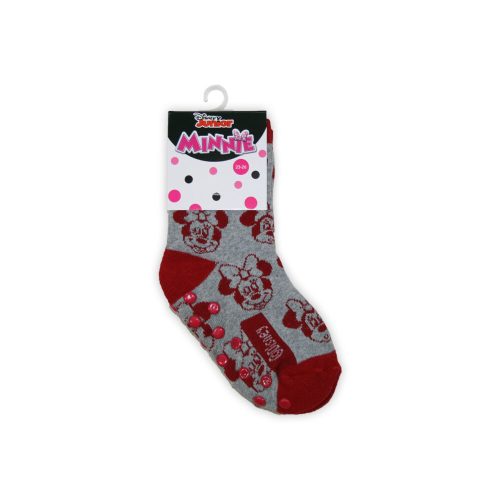 Rutschfeste Kinderknöchelsocken - Minnie Maus - Vollplüsch - Minnie Kopf - grau - 23-26