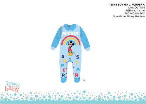 Disney Mickey Mouse Baby-Strampler - Kragen - Hellblau-Hellblau - Für Babys von 1-3 Monaten
