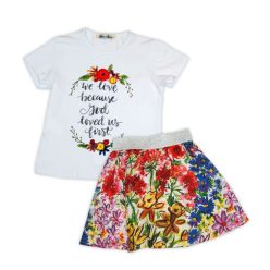   Blumenmuster Sommer-Set für Mädchen - Baumwoll-Set - Weiß-blumig - 122
