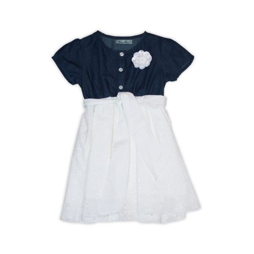 Jeans - Sommerkleid aus gebleichtem Material - Baumwollkleid - Weiß-Dunkelblau - 122