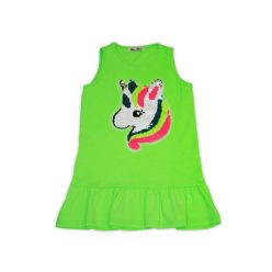   Einhornmuster, mit Pailletten verziertes ärmelloses Baumwollkleid - Grün - 122