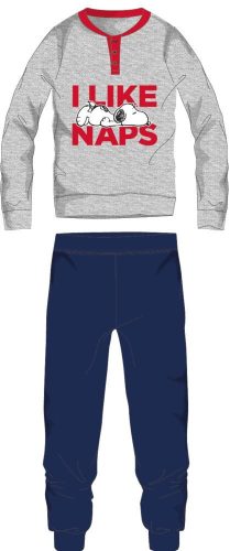 Snoopy Herren dünner Baumwollpyjama - Jersey-Pyjama - Hellgrau-Dunkelblau