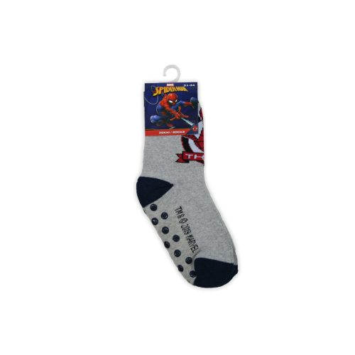 Rutschfeste Kinderknöchelsocken - Spiderman - Vollplüsch - grau - 27-30