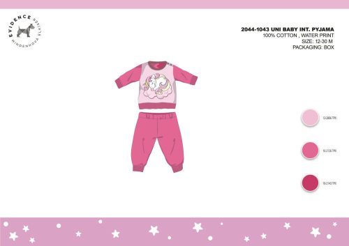 Winter Baumwoll Interlock Baby Pyjama - Einhorn - Rosa - 92