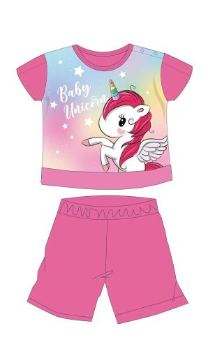 Einhorn-Sommer-Kurzarm-Baby-Pyjama - Baumwoll-Jersey-Pyjama - dunkelrosa - 92