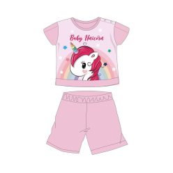   Einhorn-Sommer-Kurzarm-Baby-Pyjama - Baumwoll-Jersey-Pyjama - hellrosa - 92
