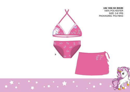 Einhorn Badeanzug Set für Mädchen - Bikini mit Dreieck-Oberteil+Rock - rosa - 116